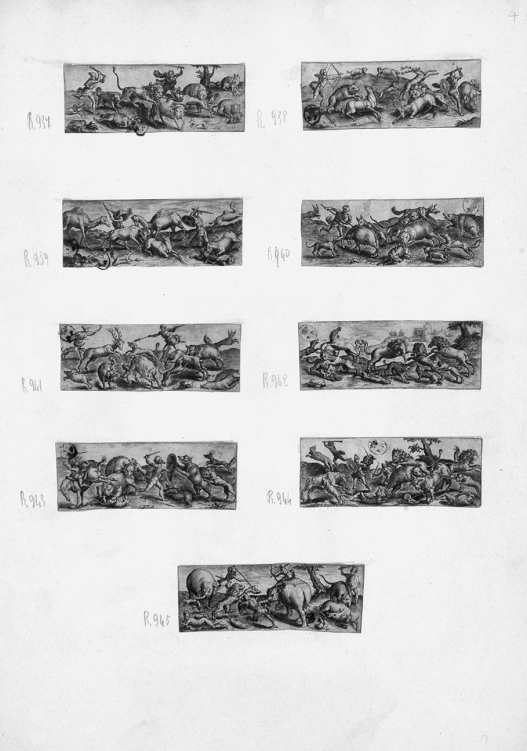 cacce (stampa smarginata, serie) di Pencz Georg - ambito tedesco (prima metà sec. XVI)