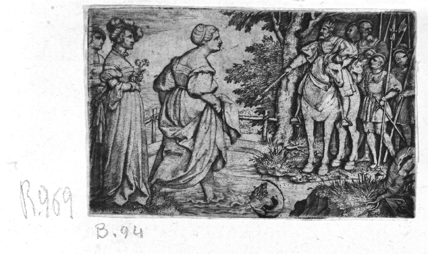 Salomone e la regina di Saba, Salomone e la regina di Saba (stampa smarginata) di Pencz Georg - ambito tedesco (prima metà sec. XVI)
