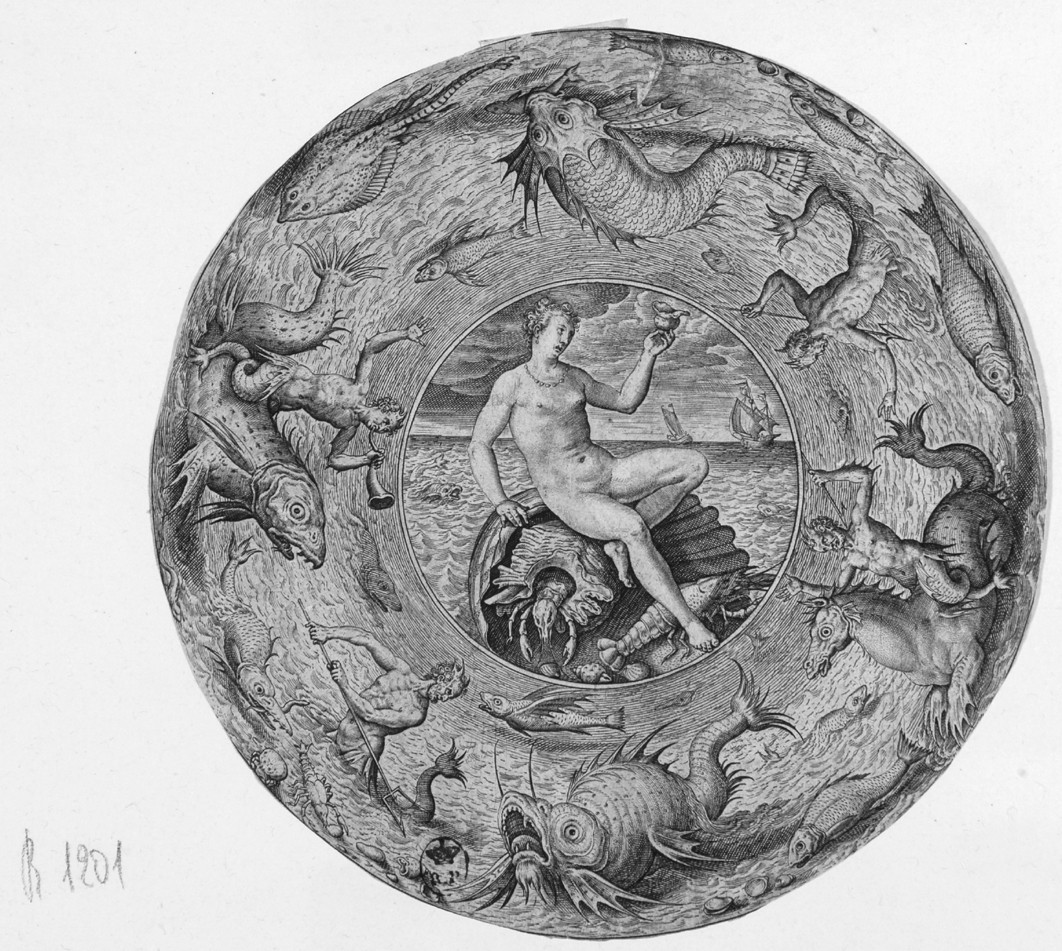 La nascita di Venere, nascita di Venere (stampa smarginata) di van de Passe Crispijn - ambito olandese (fine/ inizio secc. XVI/ XVII)