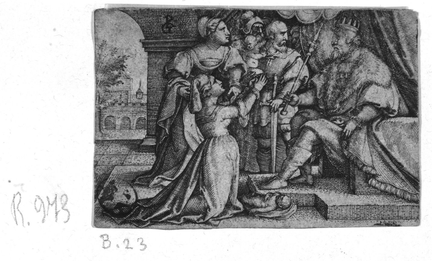 il Giudizio di Salomone, Giudizio di Salomone (stampa smarginata) di Pencz Georg - ambito tedesco (prima metà sec. XVI)