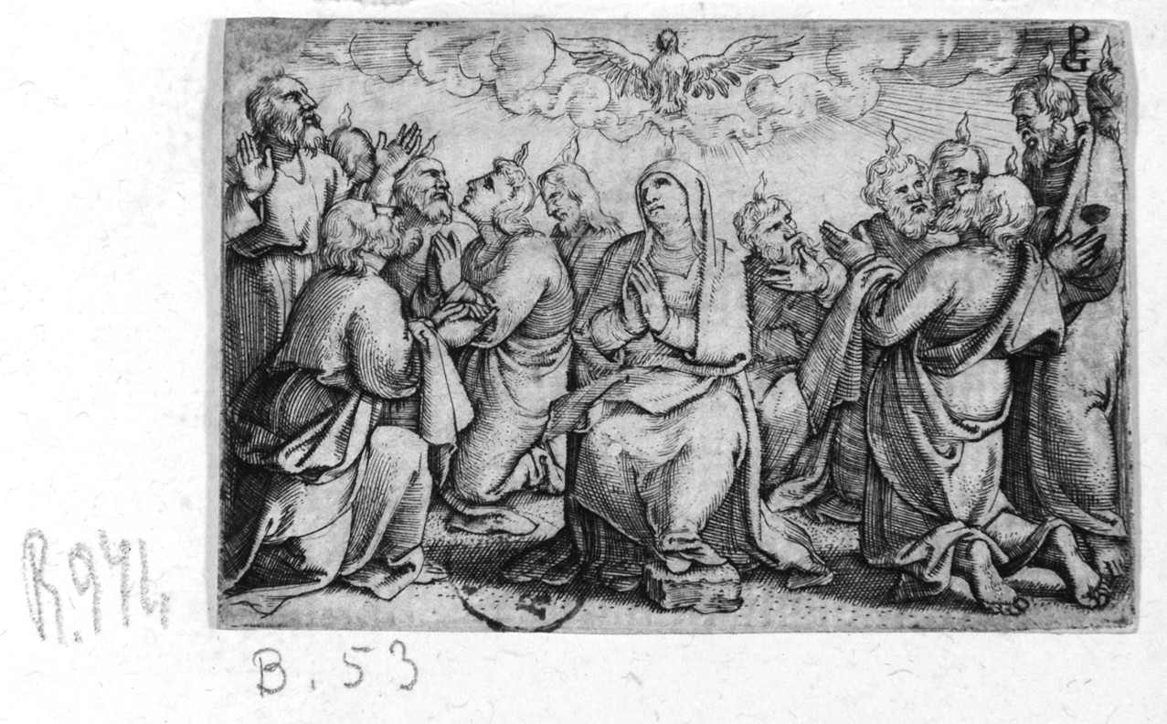 La Pentecoste, Pentecoste (stampa smarginata) di Pencz Georg - ambito tedesco (prima metà sec. XVI)