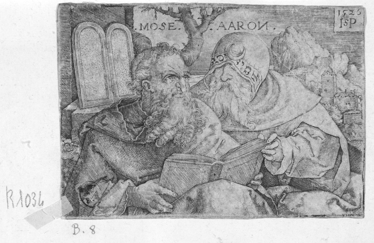 Mosè e Aronne, Mosè e Aronne (stampa smarginata) di Beham Hans Sebald - ambito tedesco (prima metà sec. XVI)