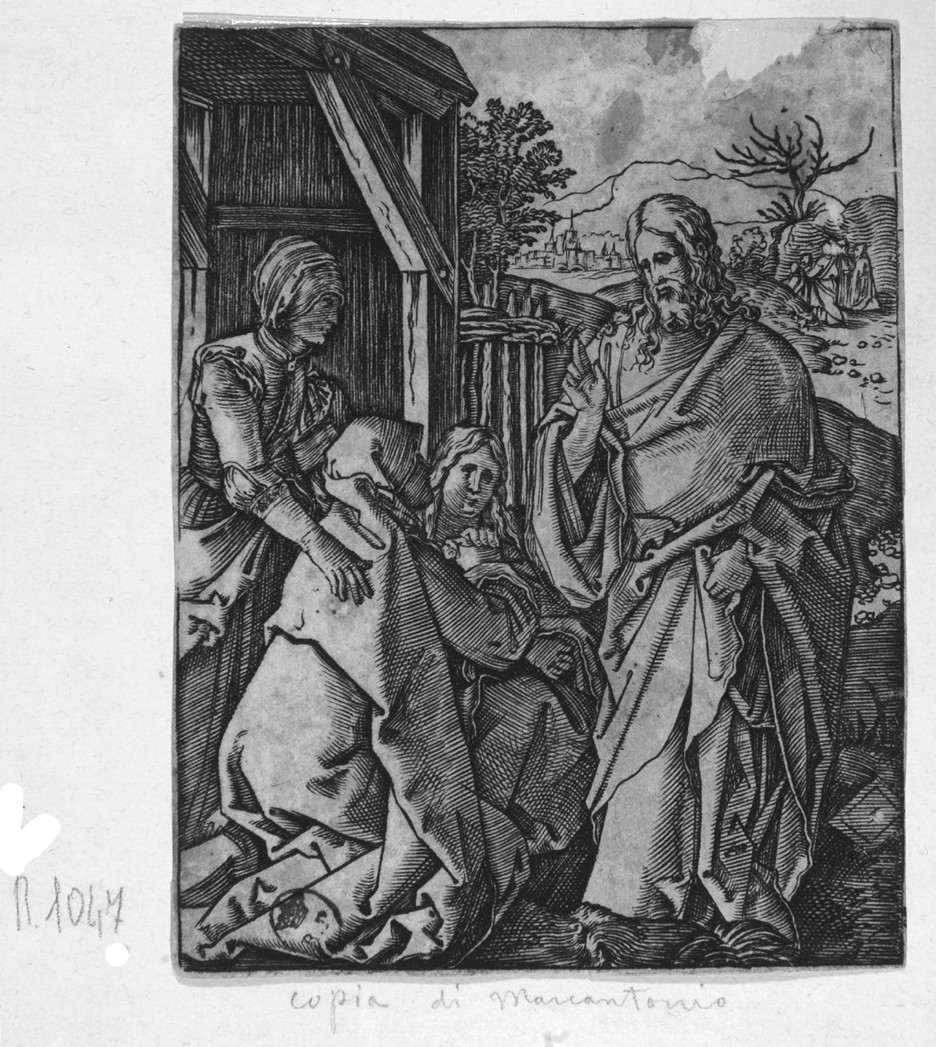 Il commiato di Cristo dalla Madonna, commiato di Cristo dalla Madonna (stampa smarginata) di Durer Albrecht, Raimondi Marcantonio - ambito tedesco (prima metà sec. XVI)