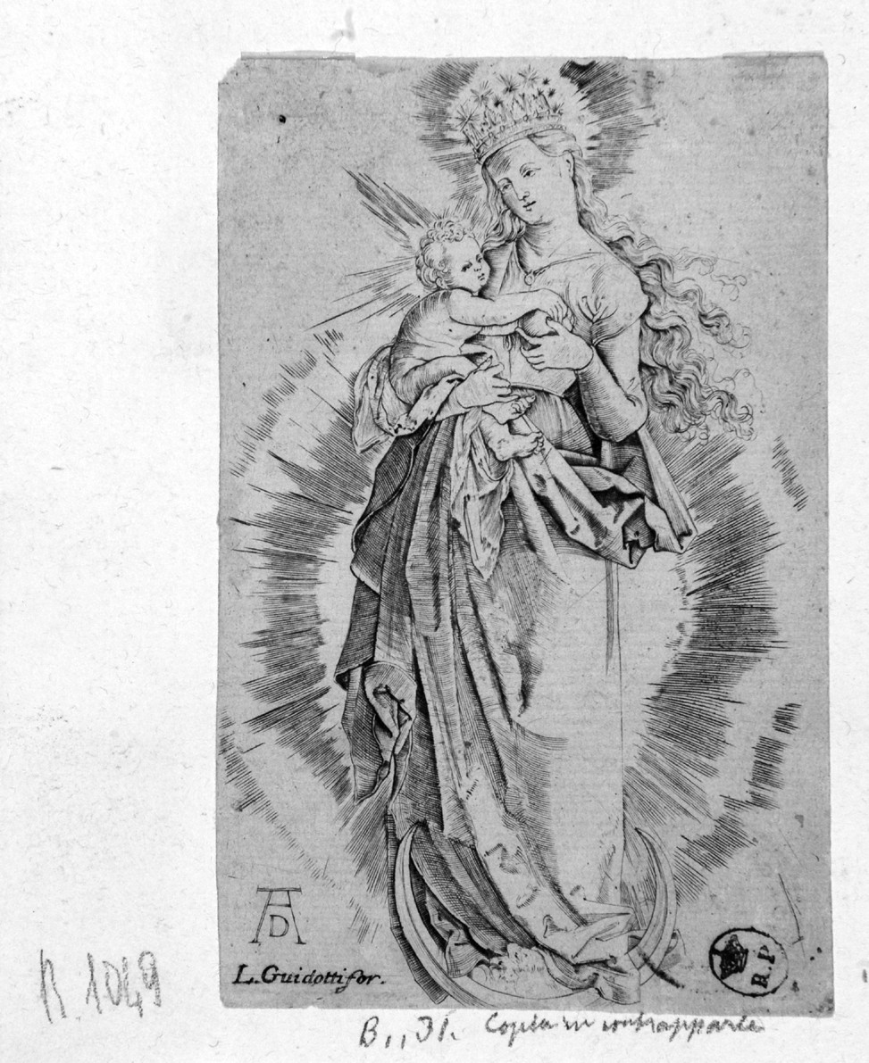 Madonna con Bambino, Madonna con Bambino (stampa smarginata) di Durer Albrecht - ambito tedesco (prima metà sec. XVI)