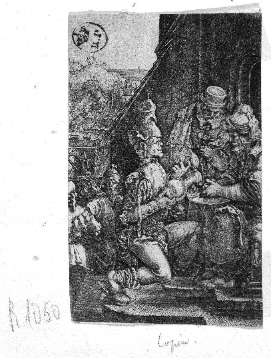 Pilato si lava le mani, Pilato si lava le mani (stampa smarginata) di Durer Albrecht - ambito tedesco (prima metà sec. XVI)