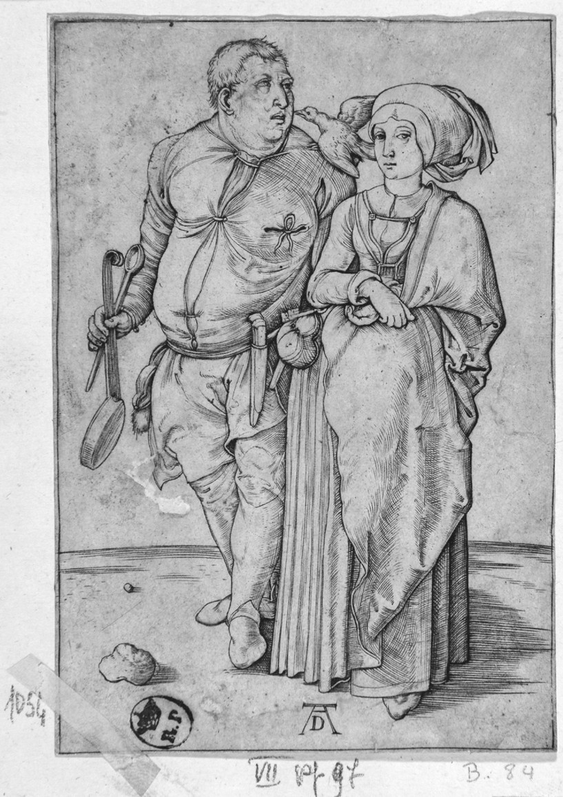 L'ostessa e il cuoco, ostessa e cuoco (stampa smarginata) di Durer Albrecht - ambito tedesco (prima metà sec. XVI)