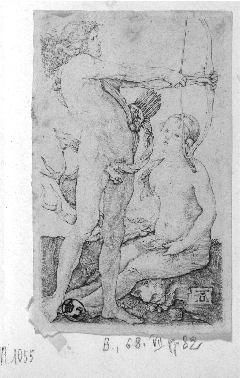 Apollo e Diana, Apollo e Diana (stampa smarginata) di Durer Albrecht - ambito tedesco (prima metà sec. XVI)