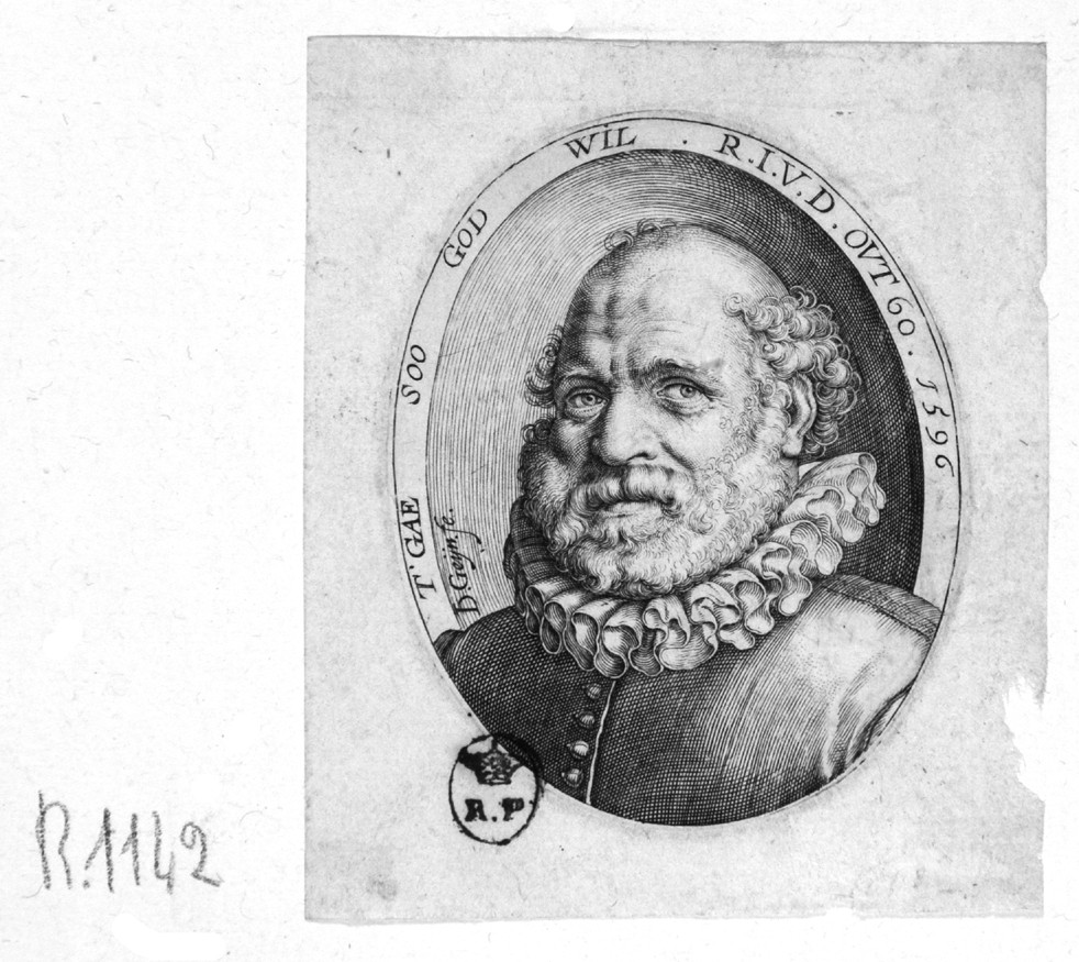 Il poeta Rutgaert Jansz, ritratto a mezzo busto del poeta Rutgaert Jansz (stampa smarginata) di de Gheyn Jacob II - ambito tedesco (fine sec. XVI)