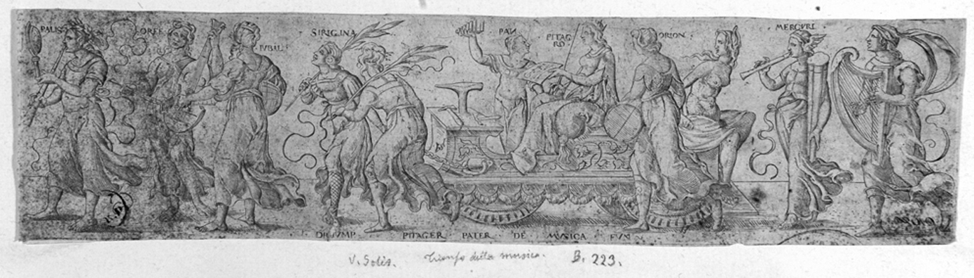 Il trionfo della Musica, trionfo della Musica (stampa smarginata) di Solis Virgil - ambito tedesco (terzo quarto sec. XVI)