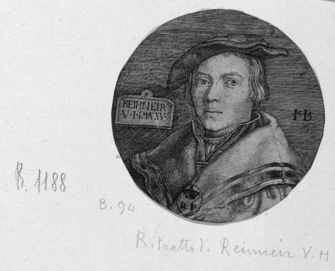 Il signor Renneir, ritratto a mezzobusto del signor Renneir (stampa smarginata) di Binck Jakob - ambito tedesco (secondo quarto sec. XVI)