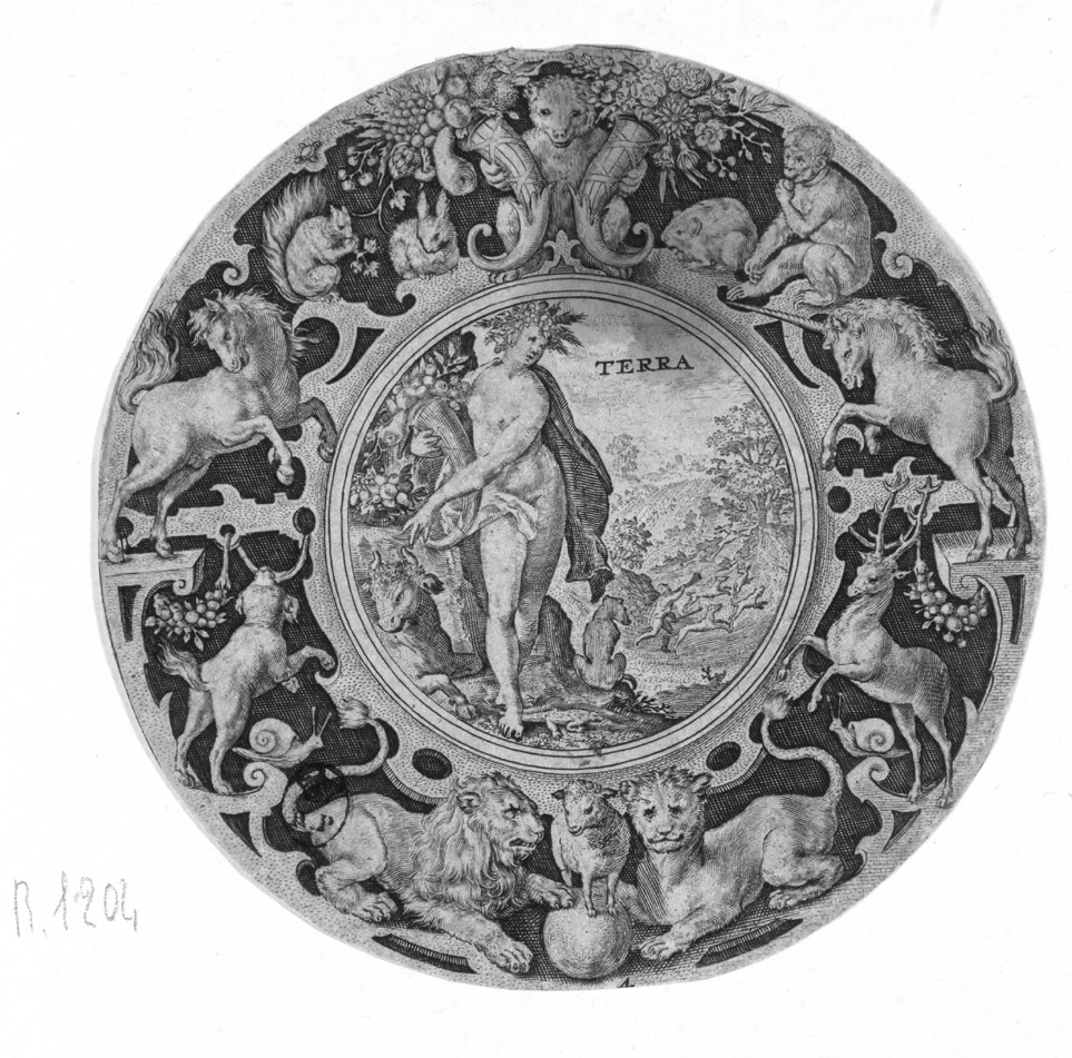 La Terra, allegorie dei quattro elementi: terra (stampa smarginata) di van de Passe Crispijn - ambito olandese (secc. XVI/ XVII)