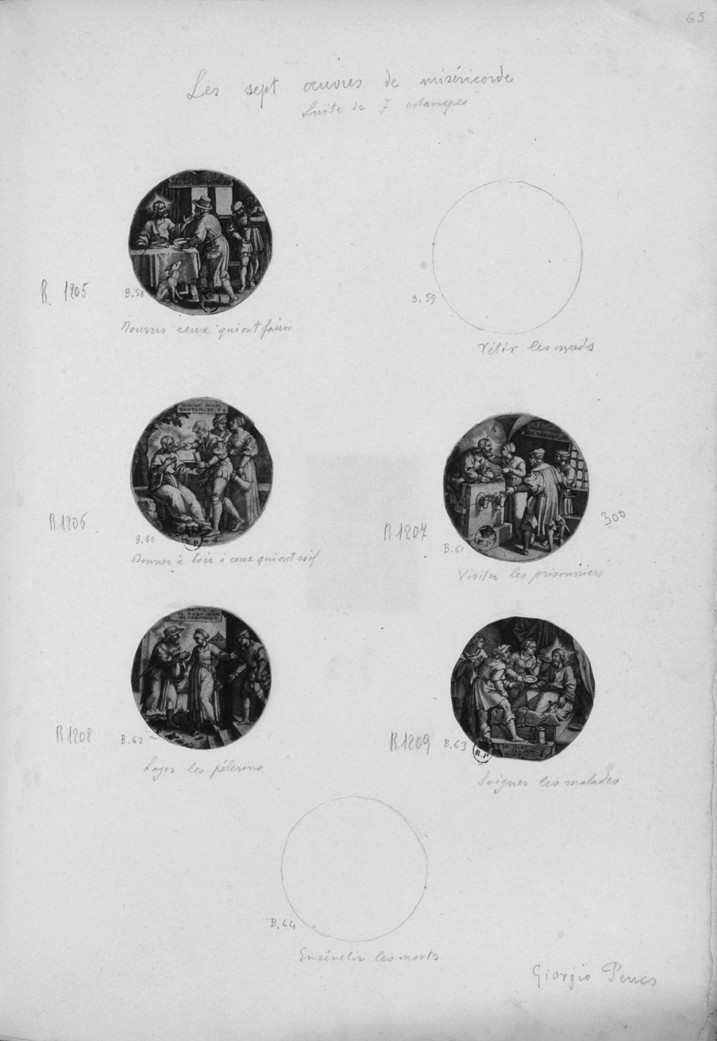 Sette opere di Misericordia (stampa smarginata, serie) di Pencz Georg - ambito tedesco (prima metà sec. XVI)