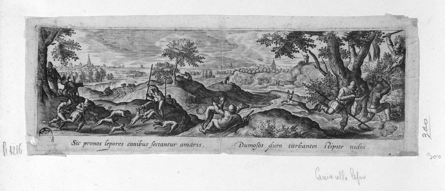 La caccia alla lepre, caccia alla lepre (stampa) di van de Passe Crispijn - ambito olandese (fine/ inizio secc. XVI/ XVII)