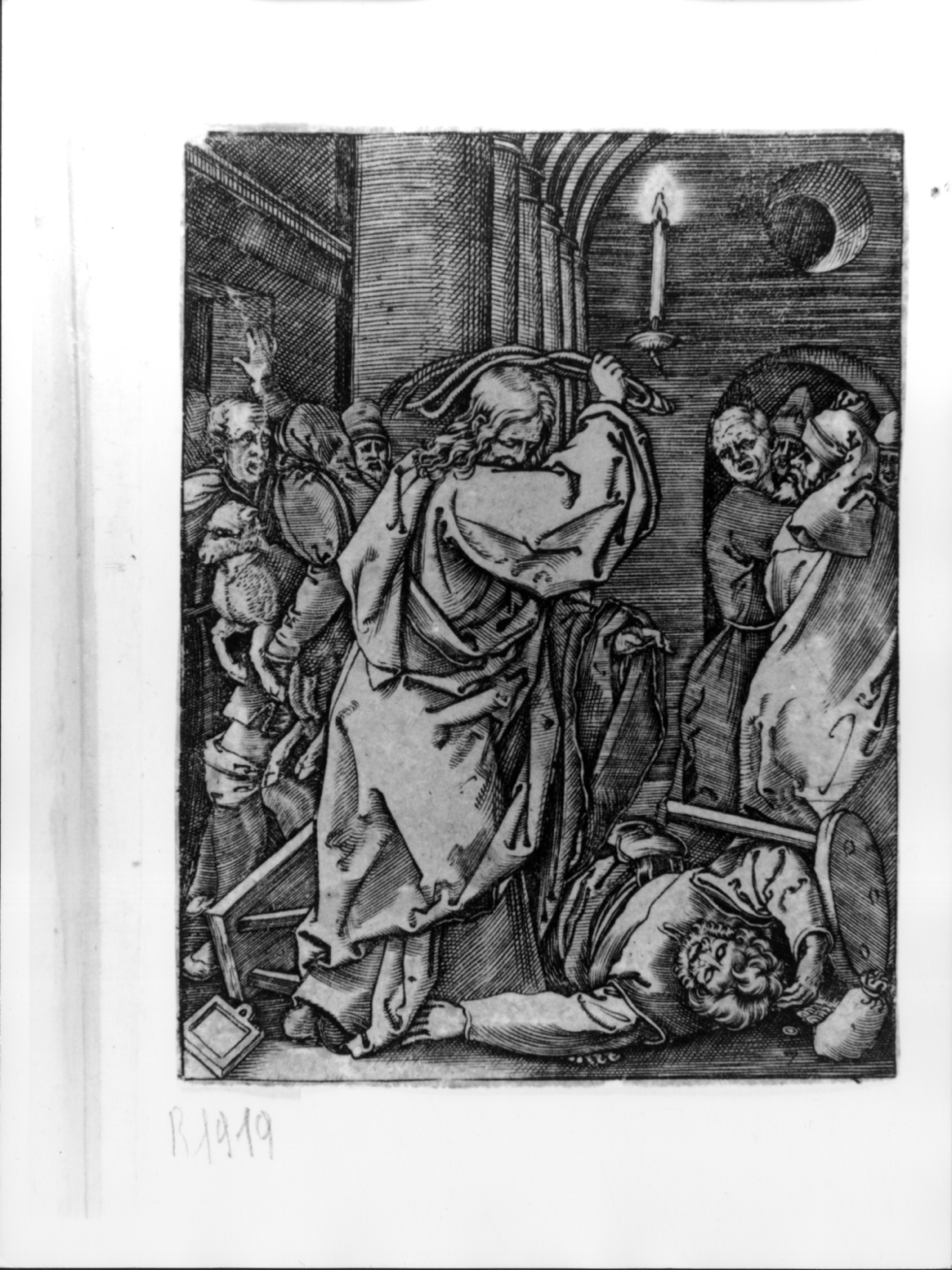 La cacciata dei mercanti dal tempio, Cristo caccia i mercanti dal tempio (stampa smarginata) di Durer Albrecht, Raimondi Marcantonio - ambito tedesco (prima metà sec. XVI)