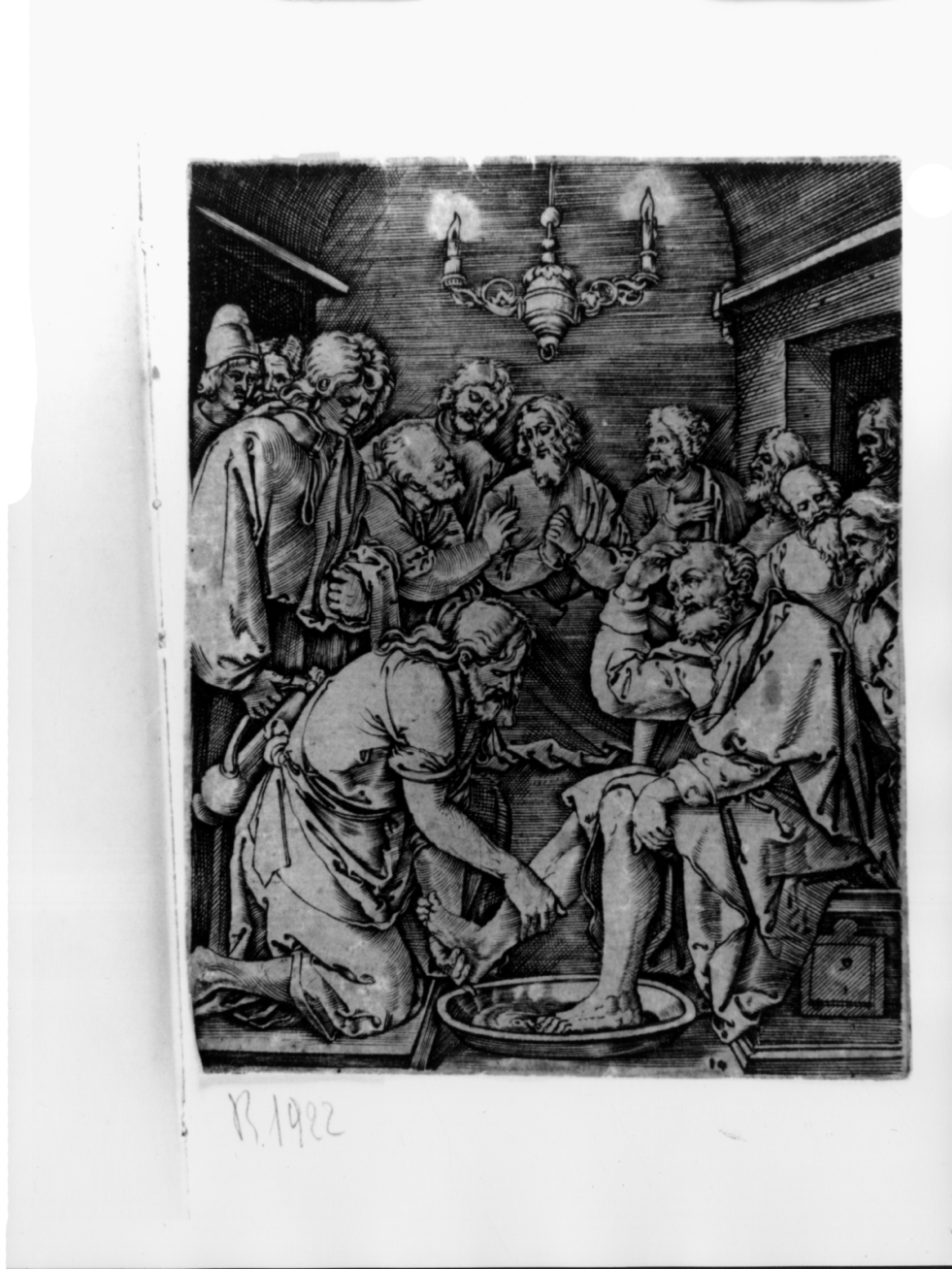 La lavanda dei piedi, Cristo lava i piedi degli apostoli (stampa smarginata) di Durer Albrecht, Raimondi Marcantonio - ambito tedesco (prima metà sec. XVI)