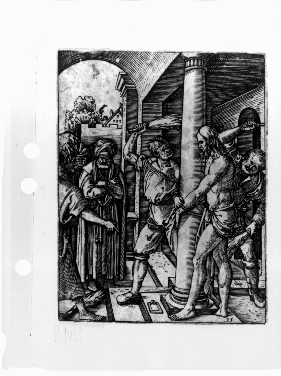 La flagellazione, Cristo flagellato (stampa smarginata) di Durer Albrecht, Raimondi Marcantonio - ambito tedesco (prima metà sec. XVI)