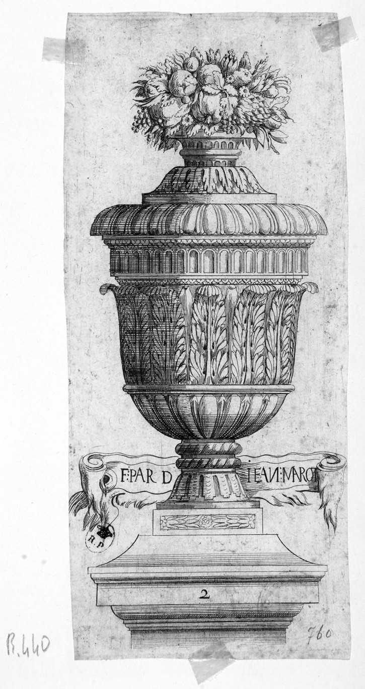 Vaso, vaso (stampa smarginata) di Marot Jean - ambito francese (seconda metà sec. XVII)