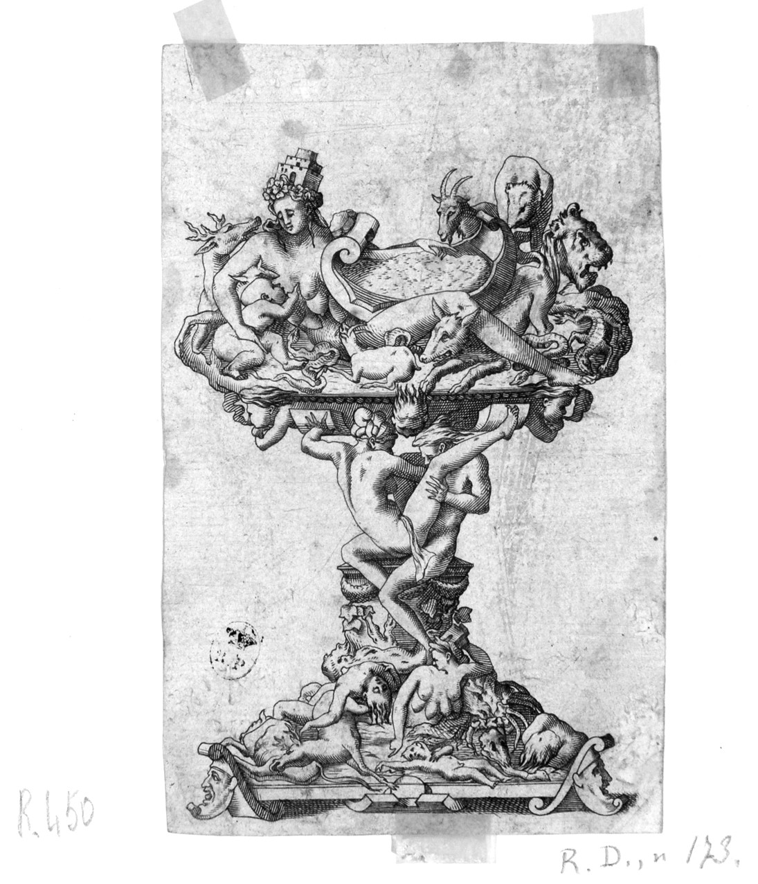 Saliera, saliera (stampa tagliata) di Boyvin Réné - ambito francese (seconda metà sec. XVI)