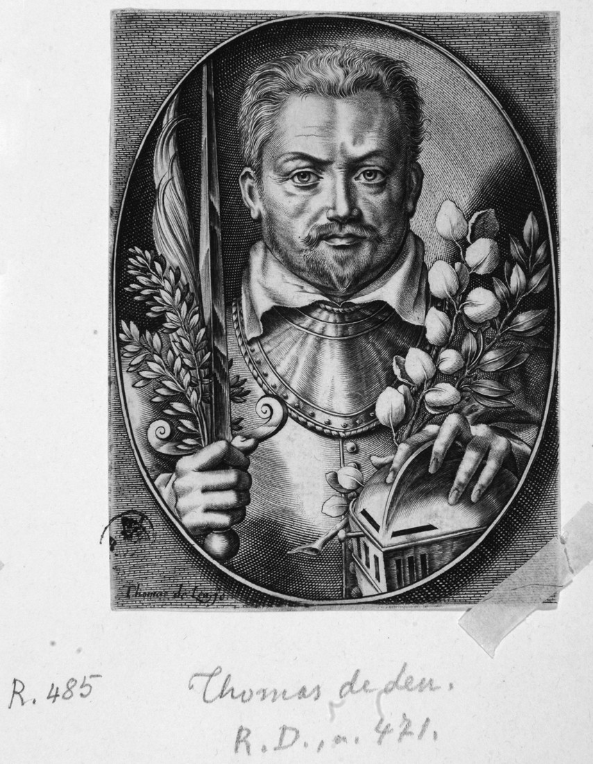 Il poeta Marc Papillon, ritratto a mezzo busto del poeta Marc Papillon (stampa smarginata) di de Leu Thomas - ambito francese (prima metà sec. XVII)