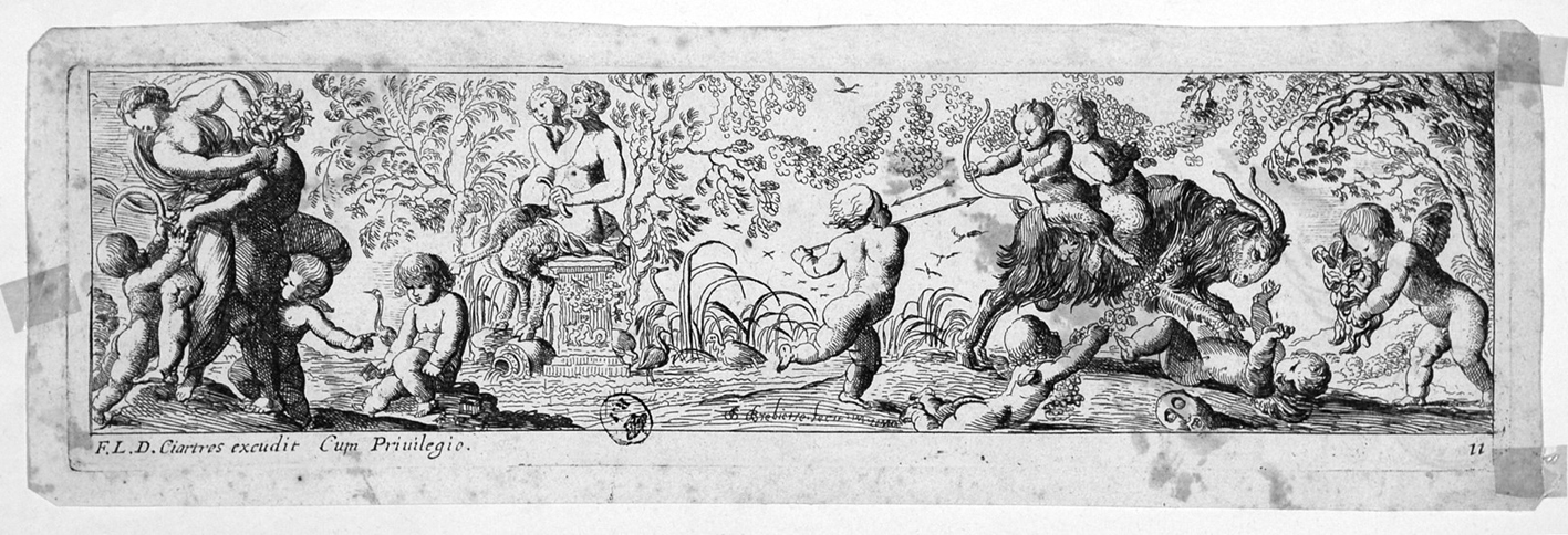 Baccanale, baccanale di putti (stampa) di Brebiette Pierre - ambito francese (prima metà sec. XVII)