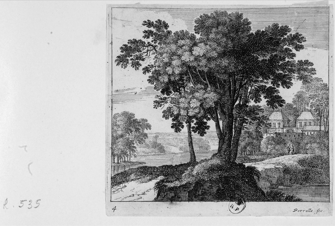 Paesaggio, paesaggio con casolare (stampa smarginata) di Perelle Gabriel - ambito francese (terzo quarto sec. XVII)