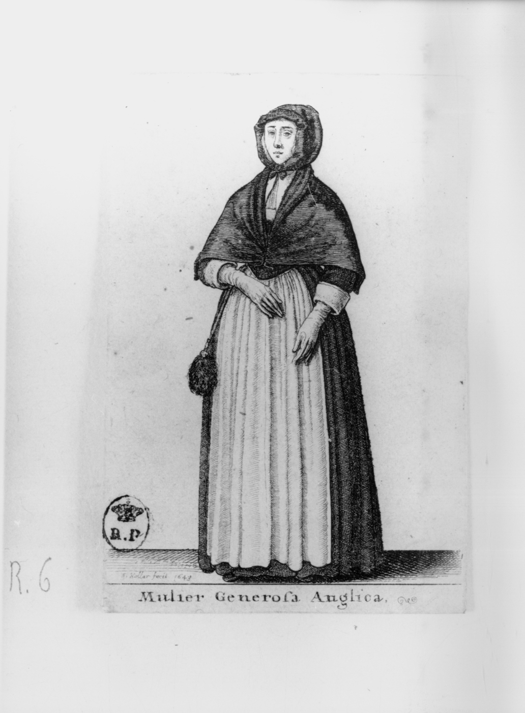 Mulier Generosa Anglica, figura femminile in costume inglese (stampa smarginata, serie) di Hollar Wenzel (secondo quarto sec. XVII)