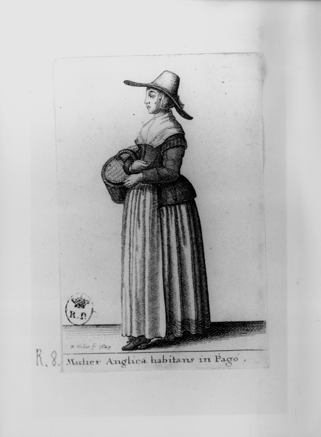 Mulier Anglica habitans in Pago, figura femminile in costume inglese (stampa smarginata, serie) di Hollar Wenzel (secondo quarto sec. XVII)