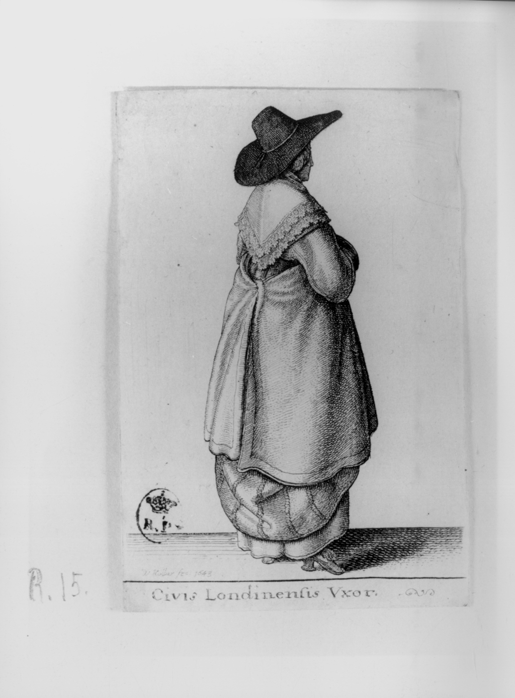 Civis Londinensis Uxor, figura femminile in costume londinese (stampa smarginata, serie) di Hollar Wenzel (secondo quarto sec. XVII)