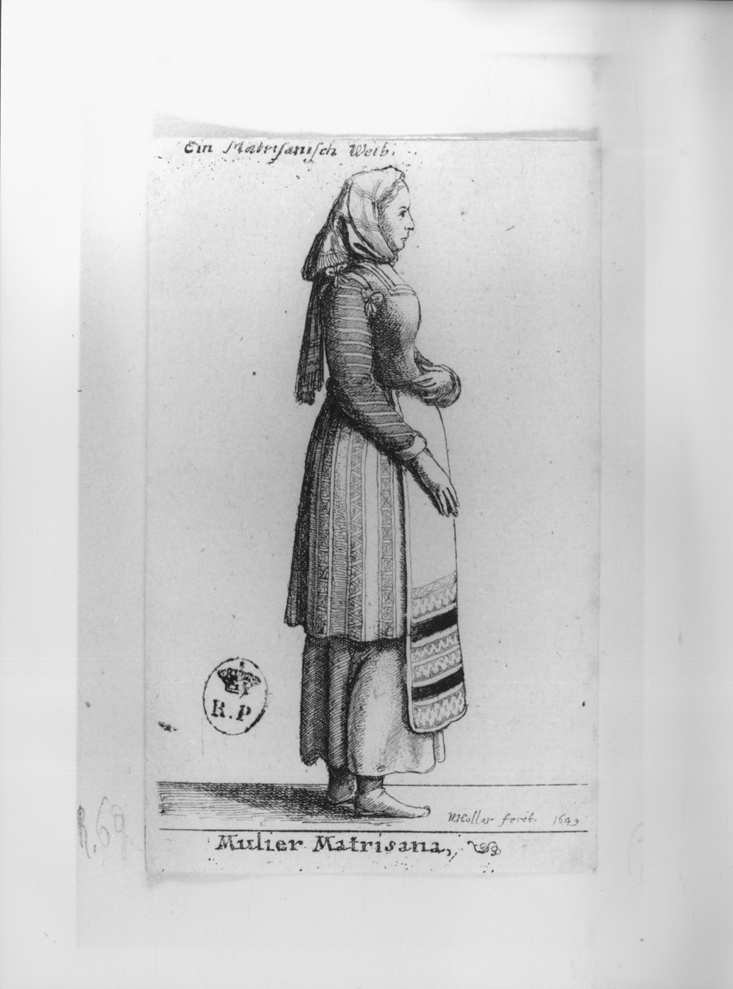 figura femminile in costume ungherese (stampa smarginata, serie) di Hollar Wenzel (secondo quarto sec. XVII)