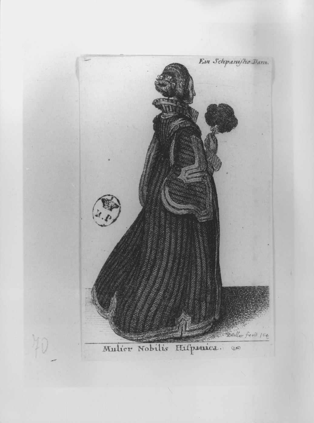 Mulier Nobilis Hispana, figura femminile in costume spagnolo (stampa smarginata, serie) di Hollar Wenzel (secondo quarto sec. XVII)