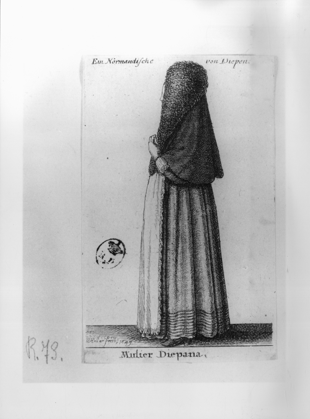 Mulier Diepiana, figura femminile in costume francese (stampa smarginata, serie) di Hollar Wenzel (secondo quarto sec. XVII)