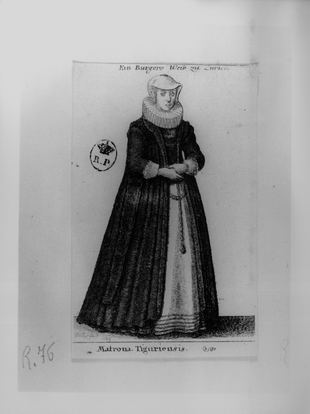 Matrona Tiguriensis, figura femminile in costume svizzero (stampa smarginata, serie) di Hollar Wenzel (secondo quarto sec. XVII)