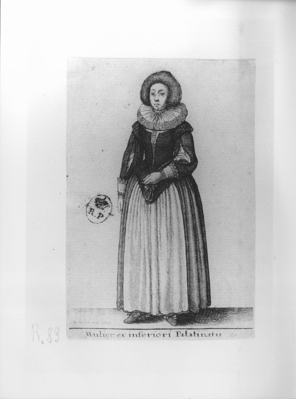 Mulier ex inferiori Palatinatu, figura femminile in costume tedesco (stampa smarginata, serie) di Hollar Wenzel (secondo quarto sec. XVII)