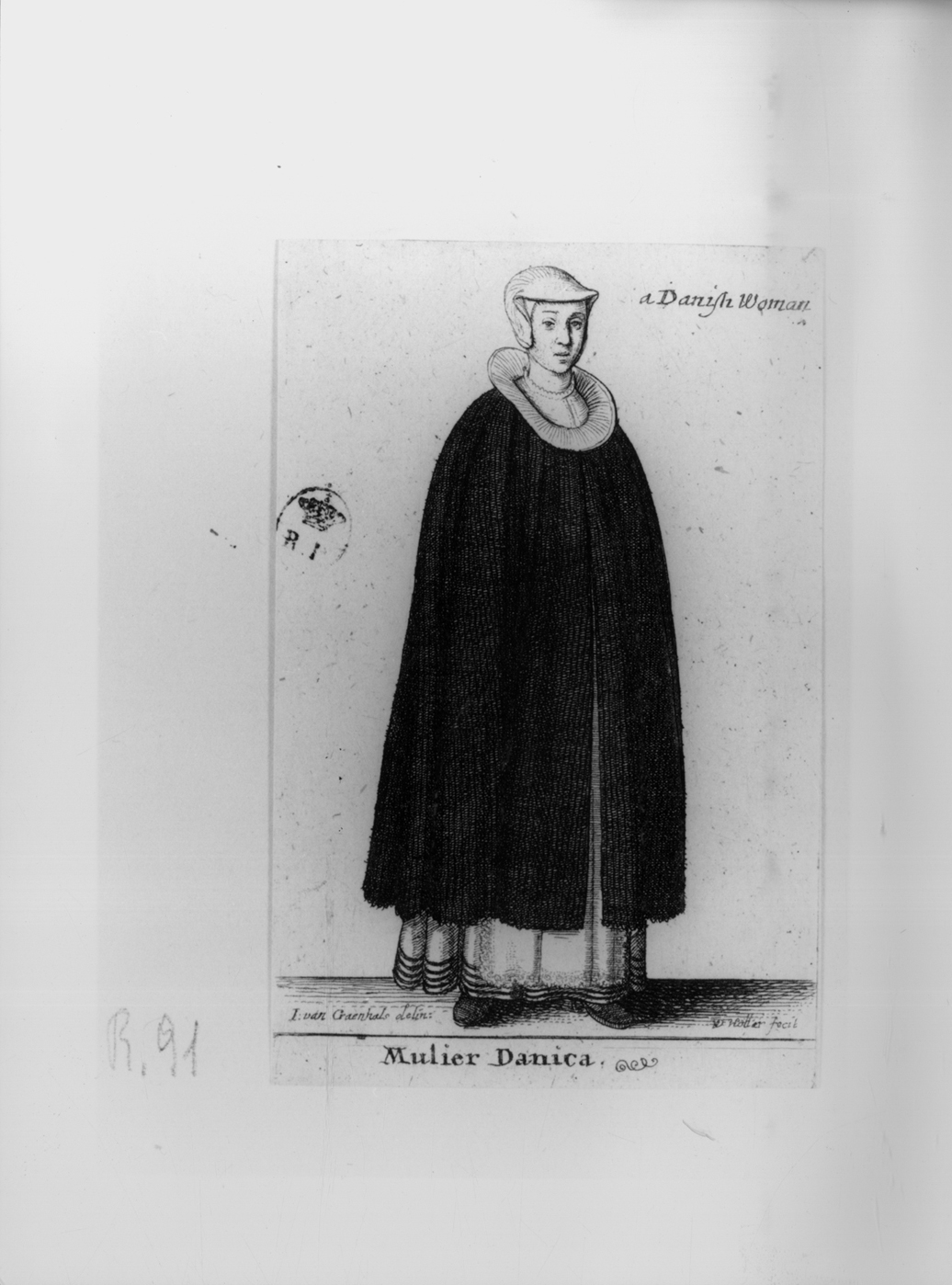 Mulier Danica, figura femminile in costume danese (stampa smarginata, serie) di Hollar Wenzel, van Craenhals Henry (terzo quarto sec. XVII)