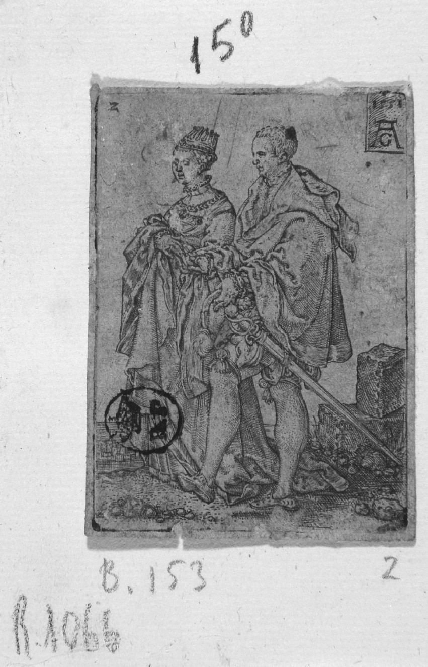 Coppia di danzatori, coppia di danzatori (stampa smarginata, serie) di Aldegrever Heinrich (metà sec. XVI)