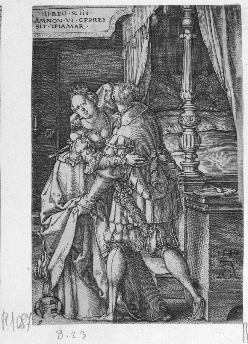 Amnon violenta Tamar, stupro di Thamar (stampa smarginata, serie) di Aldegrever Heinrich (secondo quarto sec. XVI)