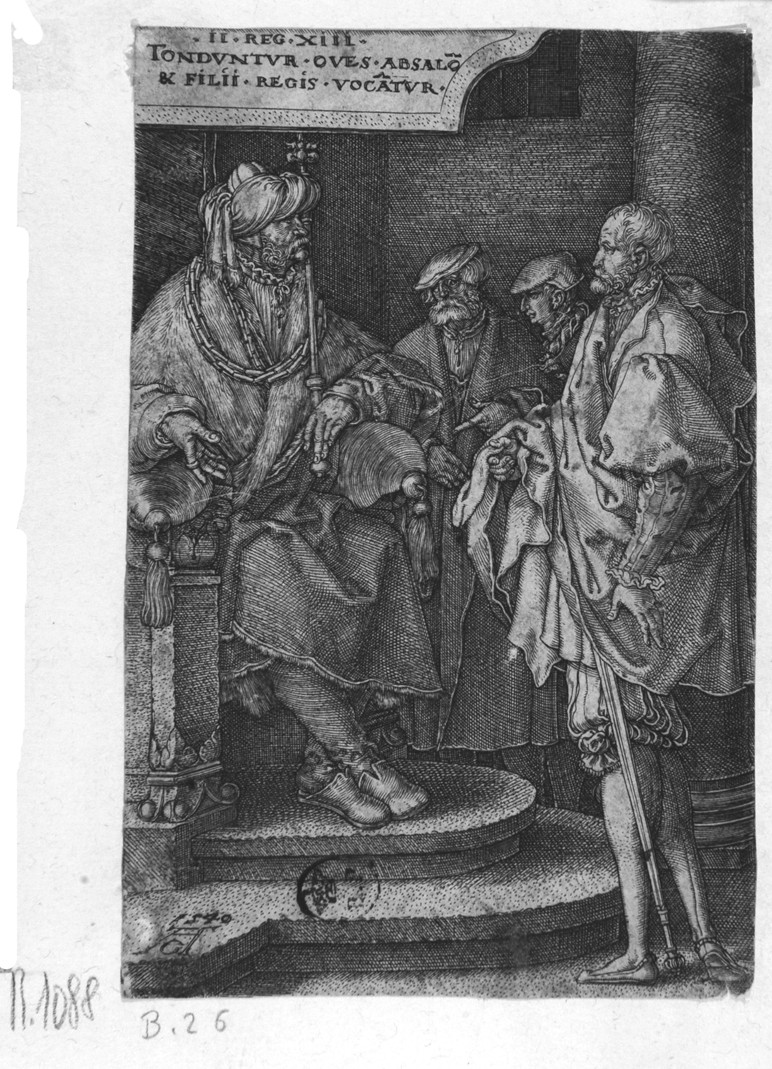 Assalonne invita il re Davide al festino, Assalonne invita il re Davide e Amnon (stampa smarginata, serie) di Aldegrever Heinrich (secondo quarto sec. XVI)