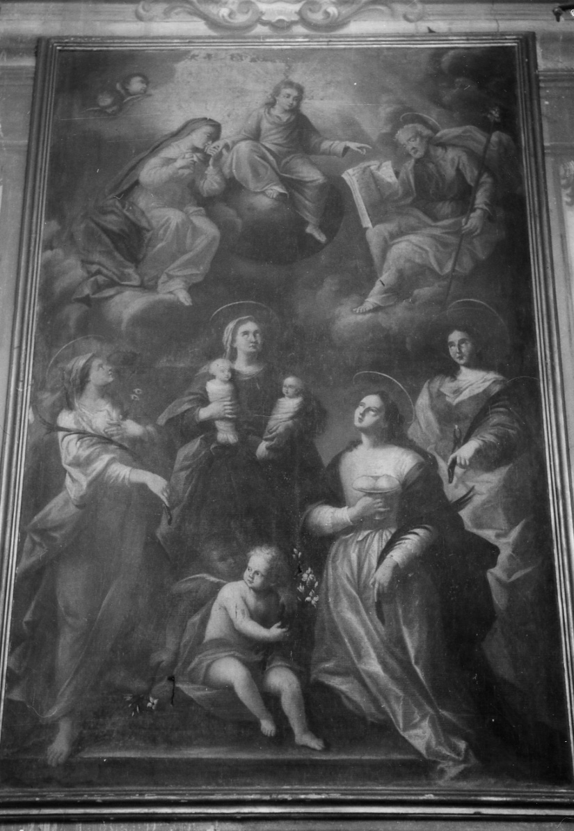 Sacra Famiglia con Santa Lucia, Sant'Apollonia, Santa Liberata e Sant'Agata (dipinto, opera isolata) di Guala Pier Francesco (cerchia) (sec. XVIII)