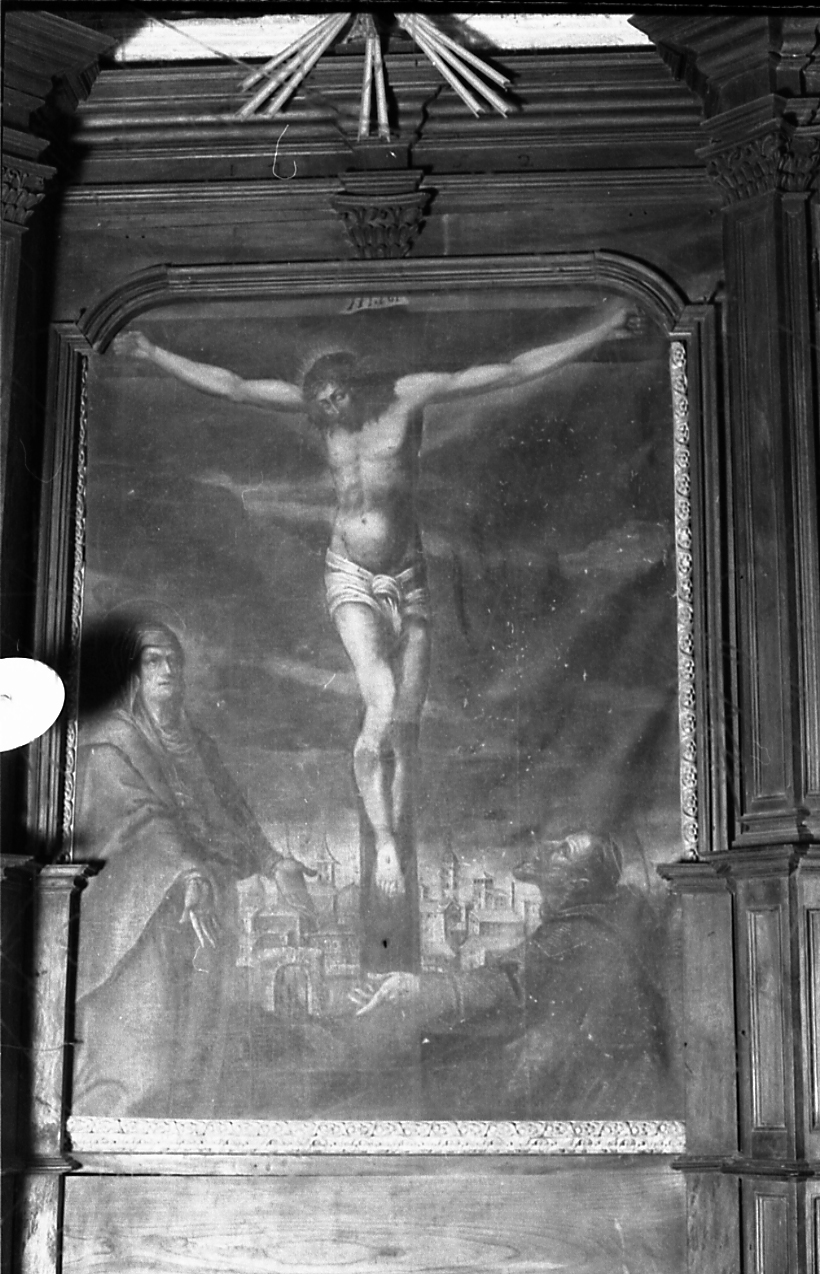 Cristo crocifisso con la Madonna e Santo (dipinto, opera isolata) - ambito piemontese (sec. XVII)