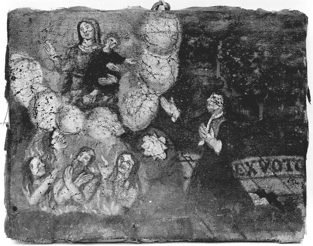 Madonna della Consolazione intercede per devoto (dipinto, opera isolata) - ambito della Valsesia (sec. XVIII)