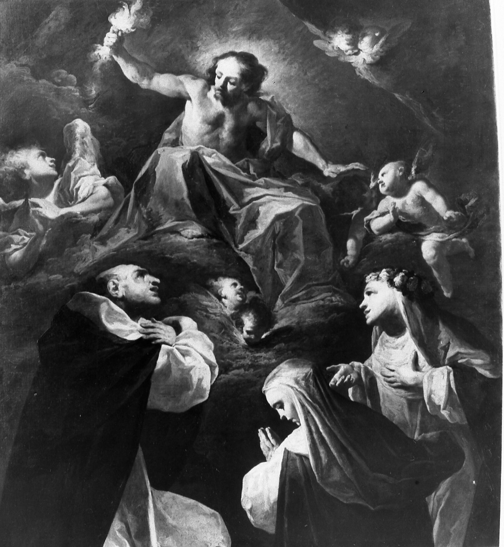 San Domenico, Santa Rosa da Lima e una Santa intercedono presso Cristo (dipinto, opera isolata) di Guala Pier Francesco (attribuito) (metà sec. XVIII)