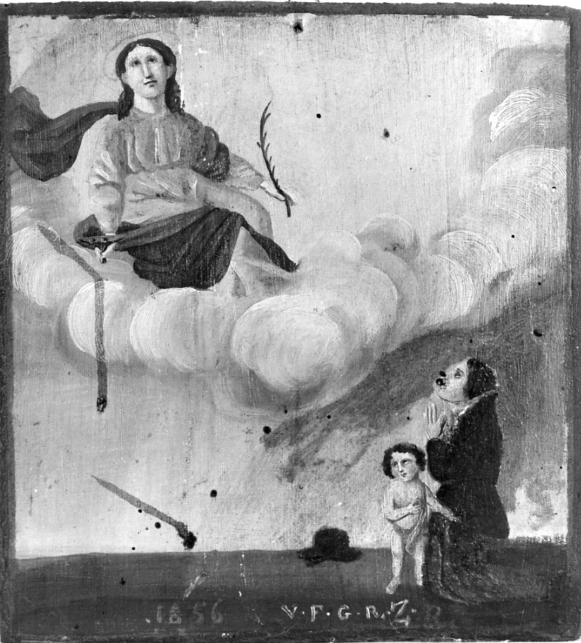 Santa Lucia intercede per devoto con fanciullo (dipinto, opera isolata) - ambito della Valsessera (terzo quarto sec. XIX)