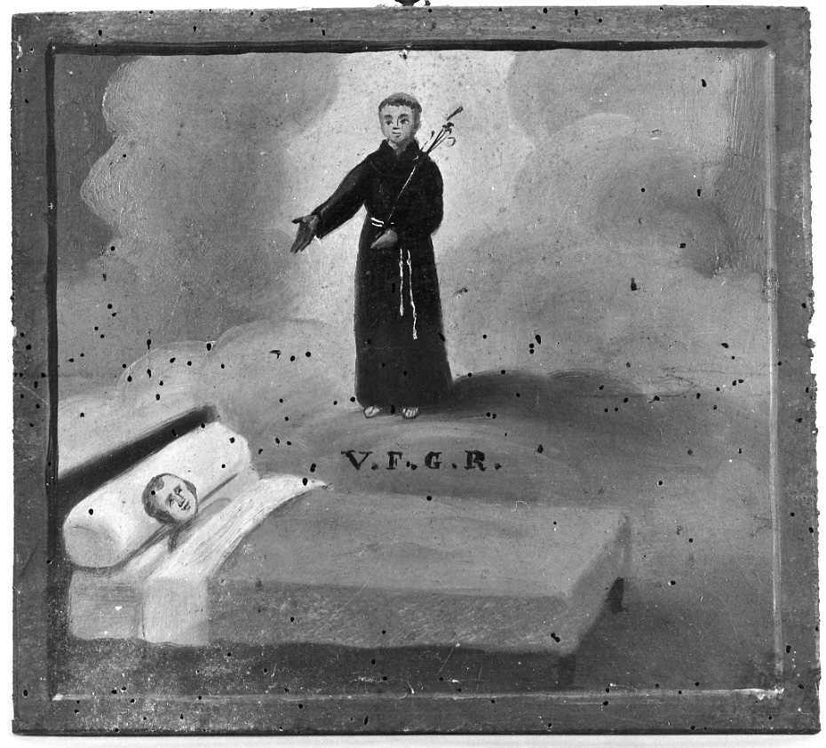 Sant'Antonio da Padova intercede per un infermo (dipinto, opera isolata) - ambito della Valsessera (seconda metà sec. XIX)