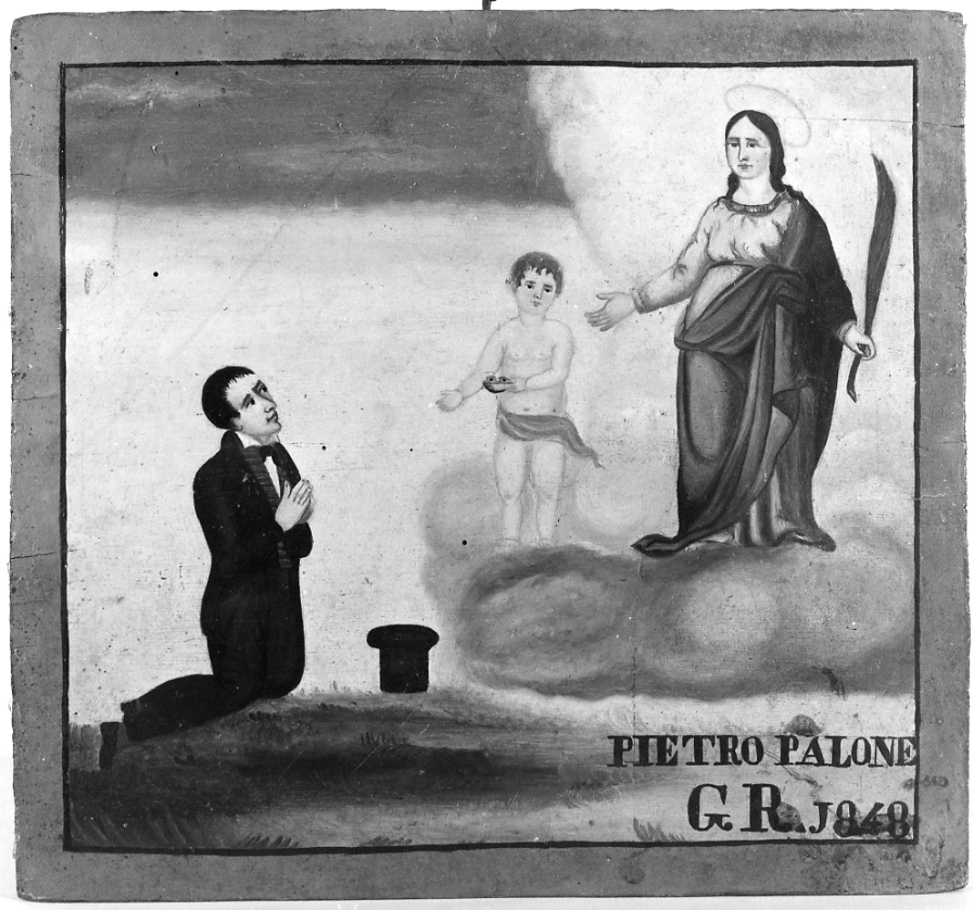 Santa Lucia con Bambino e devoto (dipinto, opera isolata) - ambito della Valsessera (prima metà sec. XIX)