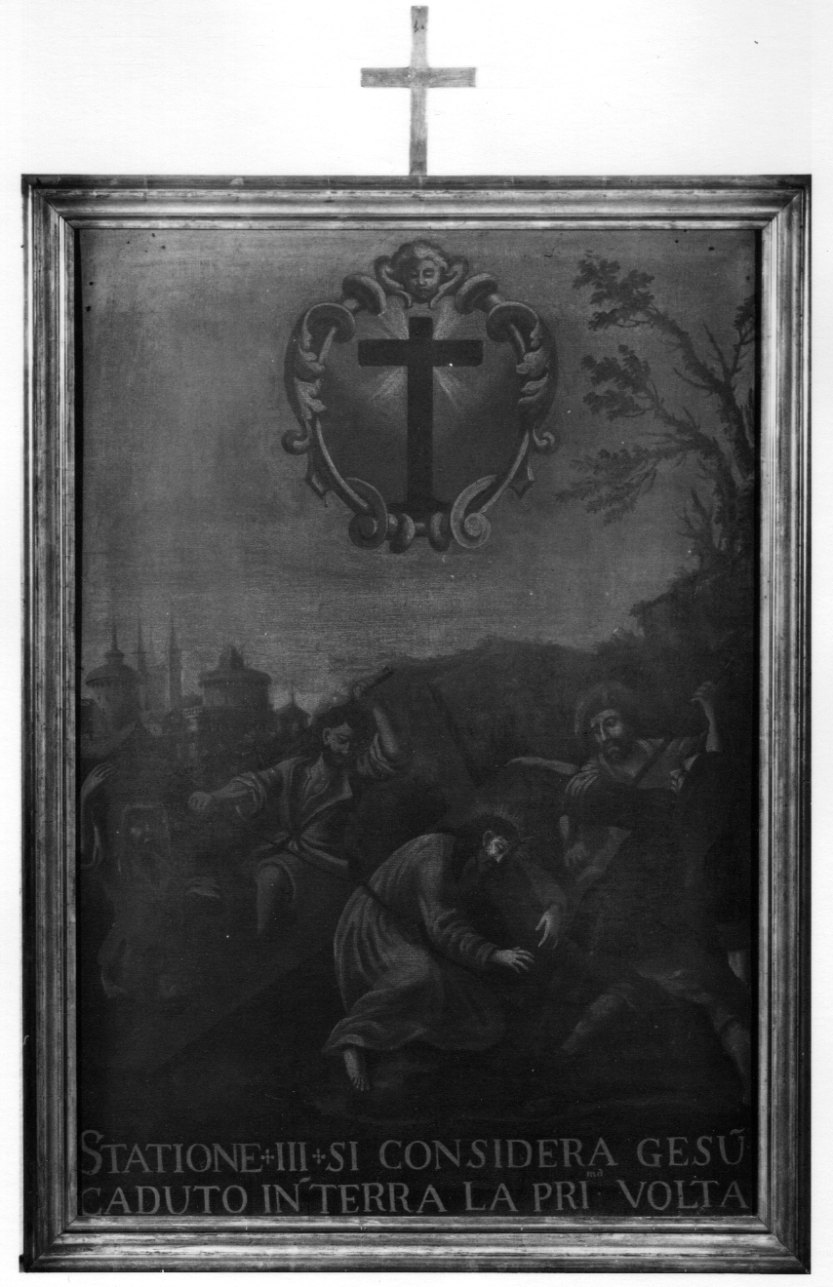 stazione III: Gesù cade sotto la croce la prima volta (dipinto) - ambito piemontese (prima metà sec. XVIII)