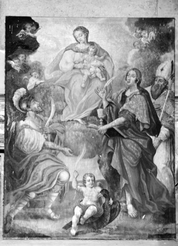 Madonna con Bambino tra San Maurizio, San Giovanni Evangelista e San Biagio (dipinto, opera isolata) - ambito piemontese (ultimo quarto sec. XVII)