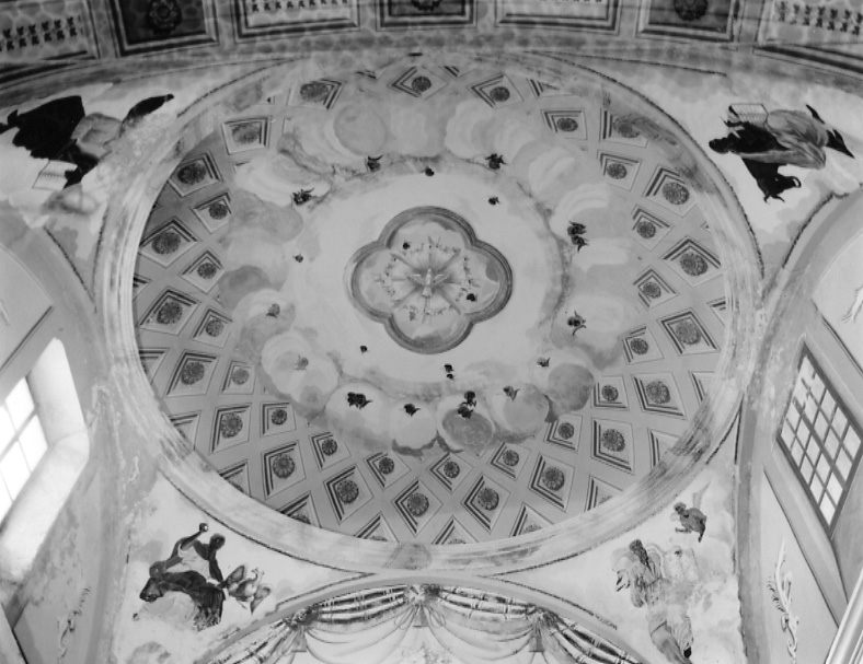 motivi decorativi a cassettoni, colomba dello Spirito Santo e cherubini (dipinto murale, complesso decorativo) - ambito piemontese (sec. XIX)