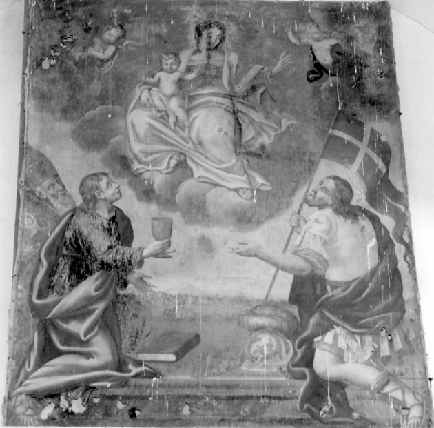 Madonna con Bambino tra San Maurizio, San Giovanni Evangelista e San Biagio (dipinto, opera isolata) - ambito piemontese (sec. XVIII)