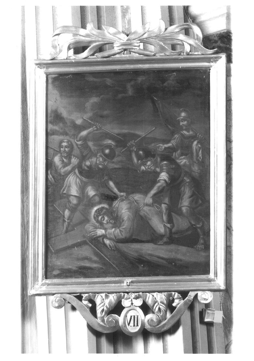 stazione VII: Gesù cade sotto la croce la seconda volta (dipinto) - ambito piemontese (secc. XVII/ XVIII)