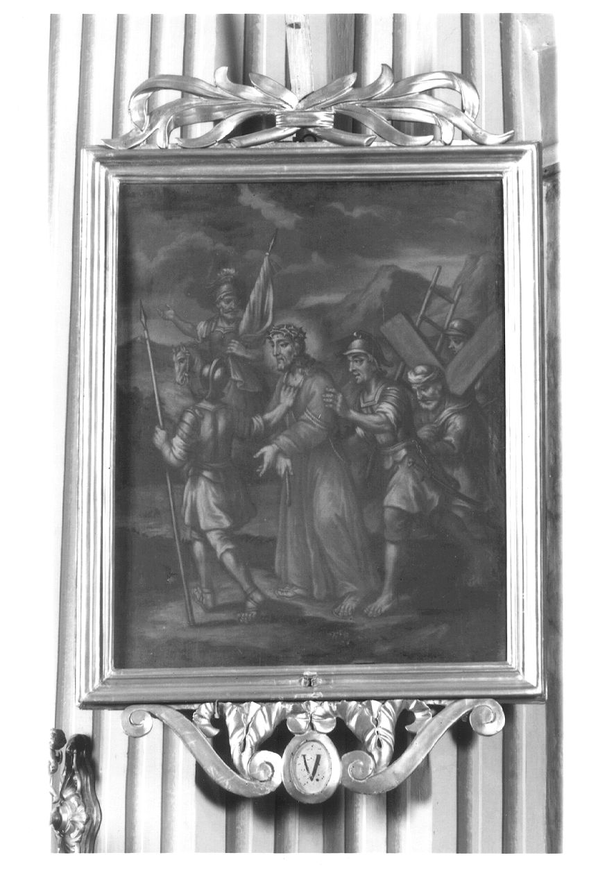 stazione V: Gesù aiutato da Simone il Cireneo a portare la croce (dipinto) - ambito piemontese (secc. XVII/ XVIII)